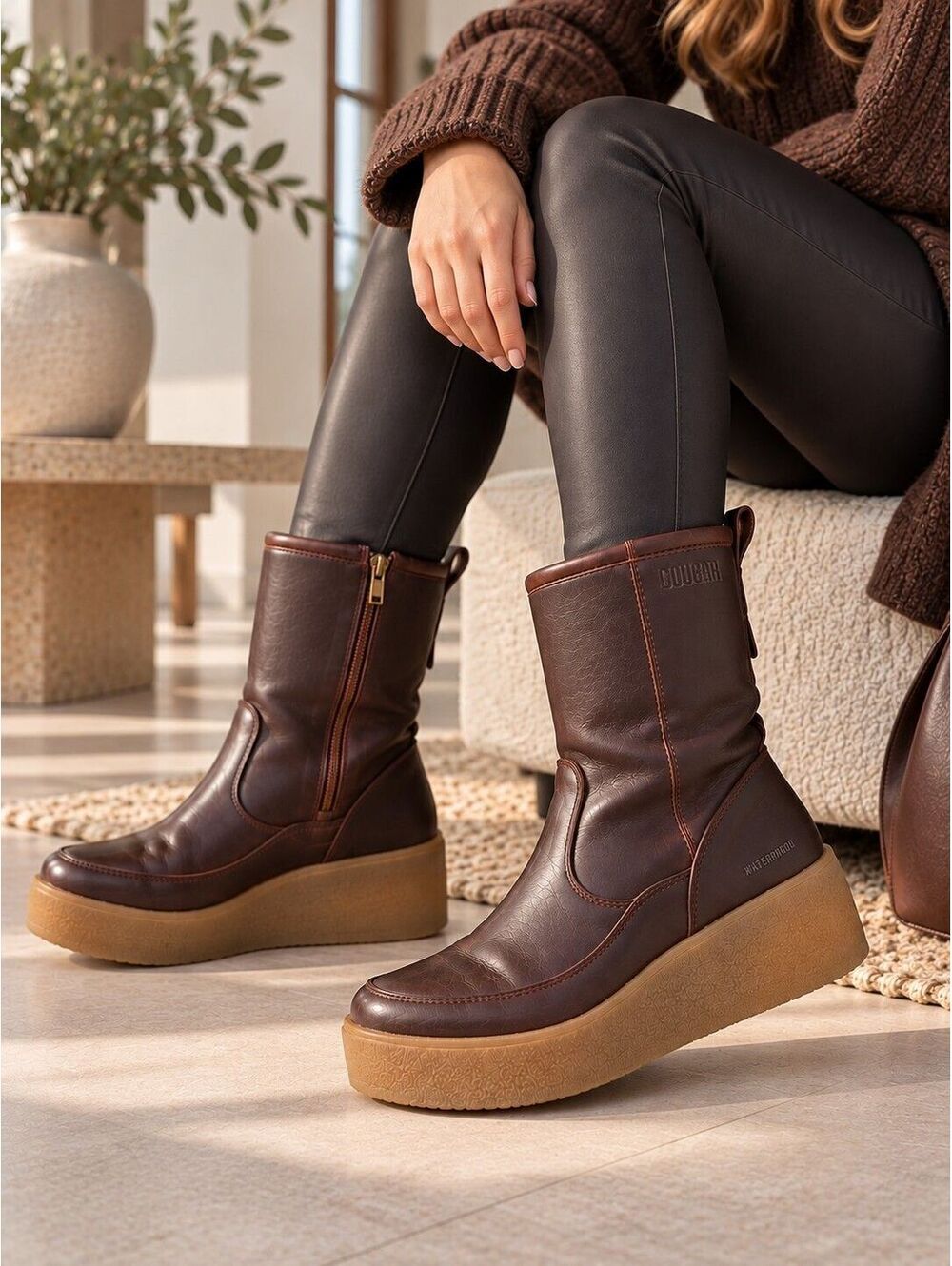 COUGAR Waterproof Brown Leather Platform Boots US 10 / EU 41